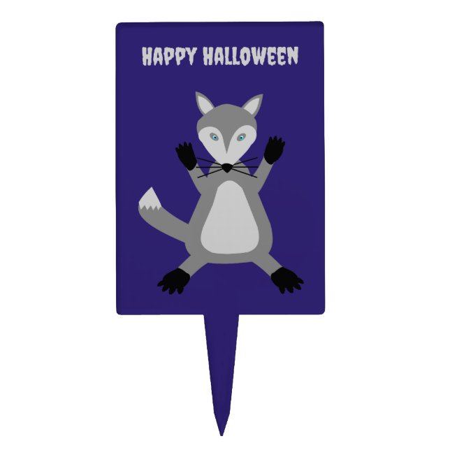 Creepy Cute Halloween Wolf Custom Cake Topper (Front)