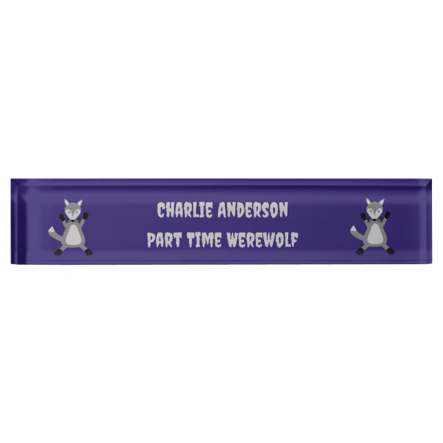 Creepy Cute Halloween Wolf Custom Desk Name Plate (Front)