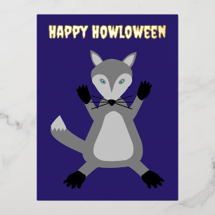 Creepy Cute Halloween Wolf Custom Halloween Foil Holiday Postcard