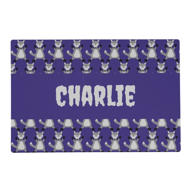 Creepy Cute Halloween Wolf Custom Name Placemat (Front)