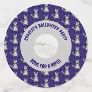 Creepy Cute Halloween Wolf Custom Wine Glass Tag