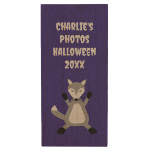 Creepy Cute Halloween Wolf Custom Wood Flash Drive