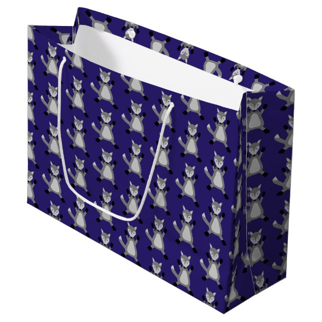 Creepy Cute Halloween Wolf Patterned Large Gift Bag (Front Angled)