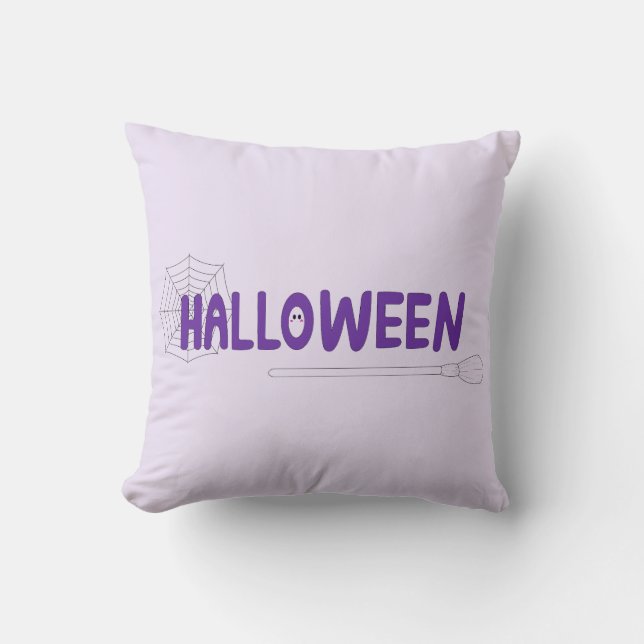 Creepy Cute Happy Halloween Calligraphy Artwork Throw Pillow (Front)