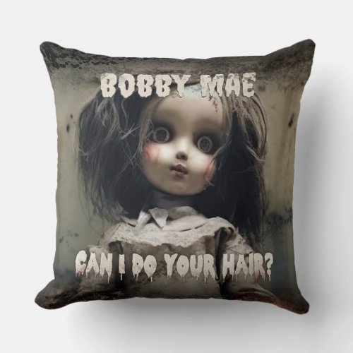 Creepy Cute Haunted Doll Throw Pillow