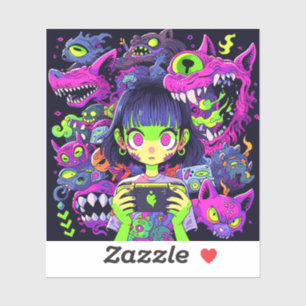 Creepy Cute Horror Anime Gamer Girl Sticker