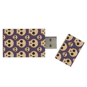 Creepy Cute Kawaii Goth Skull Pattern Wood Flash Drive