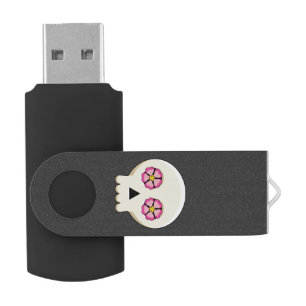 Creepy Cute Kawaii Goth Skull with Flowers Flash Drive