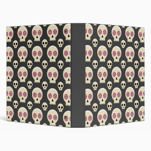 Creepy Cute Kawaii Goth Skull with Flowers Pattern 3 Ring Binder