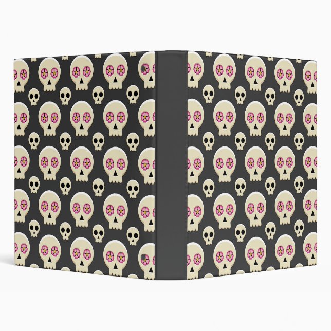 Creepy Cute Kawaii Goth Skull with Flowers Pattern 3 Ring Binder (Background)