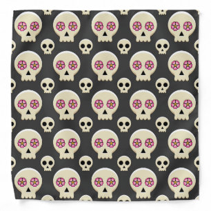 Creepy Cute Kawaii Goth Skull with Flowers Pattern Bandana