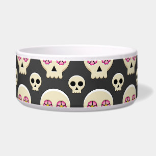 Creepy Cute Kawaii Goth Skull with Flowers Pattern Bowl