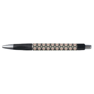 Creepy Cute Kawaii Goth Skull with Flowers Pattern Pen