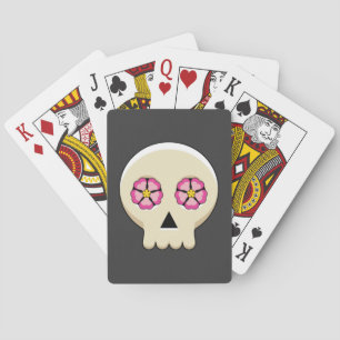 Creepy Cute Kawaii Goth Skull with Flowers Poker Cards