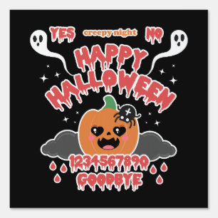 Creepy Cute Kawaii Halloween Ghost Board  Sign