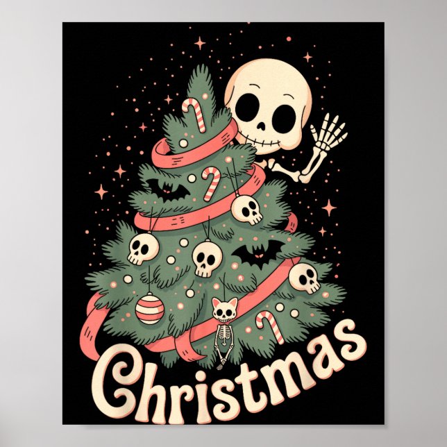 Creepy Cute Kawaii Skeleton Christmas Tree Skull B Poster (Front)