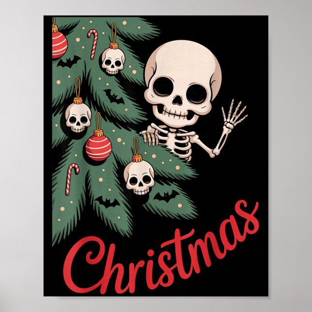 Creepy Cute Kawaii Skeleton Christmas Tree Skull B Poster (Front)