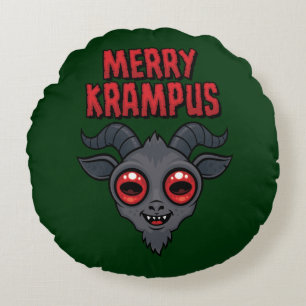 Creepy Cute Merry Krampus Round Pillow