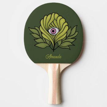 Creepy Cute Plant Spring Green Fantasy Art Name Ping Pong Paddle by borianag at Zazzle