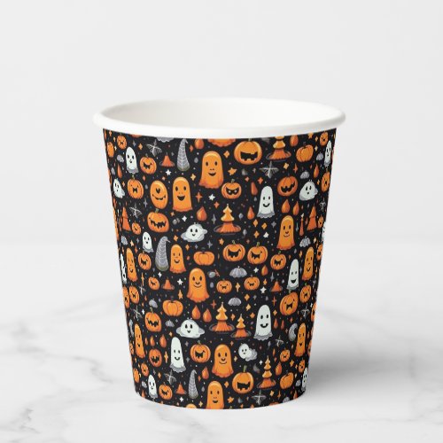 Creepy Cute Pumpkin and Ghost Halloween Party Paper Cups