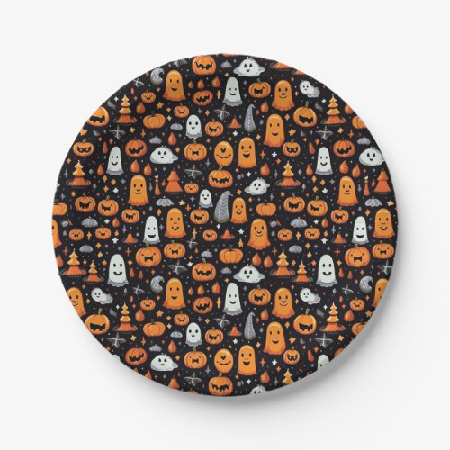 Creepy Cute Pumpkin and Ghost Halloween Party Paper Plates
