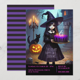 Creepy Cute, Purple Witch Birthday, Gothic Theme Invitation