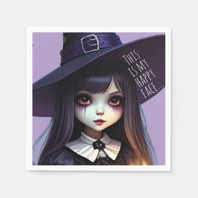 Creepy Cute, Purple Witch Birthday, Gothic Theme Napkins (Front)