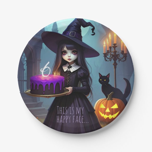 Creepy Cute, Purple Witch Birthday, Gothic Theme Paper Plates (Front)
