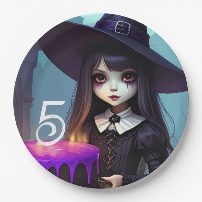 Creepy Cute, Purple Witch Birthday, Gothic Theme Paper Plates (Front)