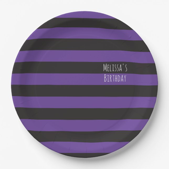 Creepy Cute, Purple Witch Birthday, Purple Stripes Paper Plates (Front)
