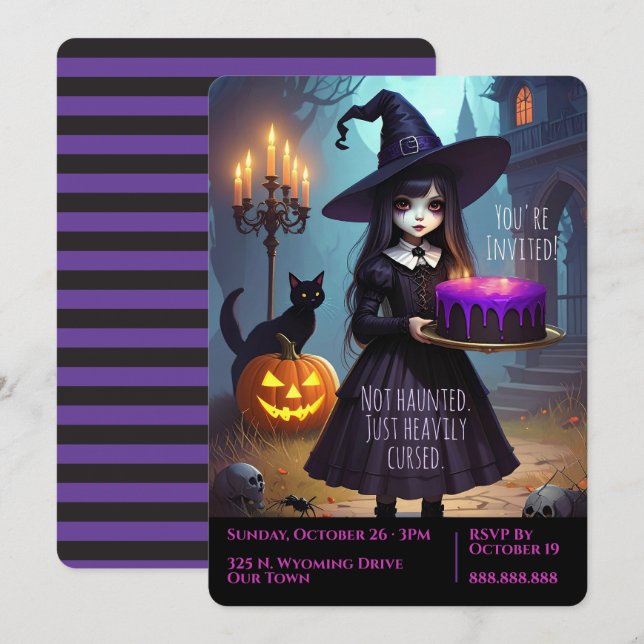 Creepy Cute, Purple Witch Halloween Party,  Invitation (Front/Back)