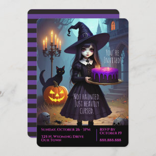 Creepy Cute, Purple Witch Halloween Party, Invitation