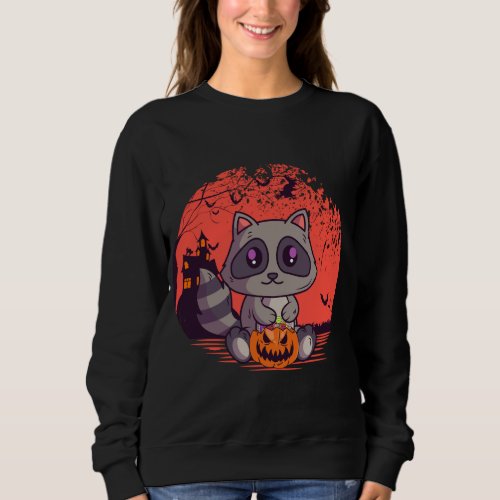 Creepy Cute Raccoon Jack O Lantern Spooky Hallowe Sweatshirt
