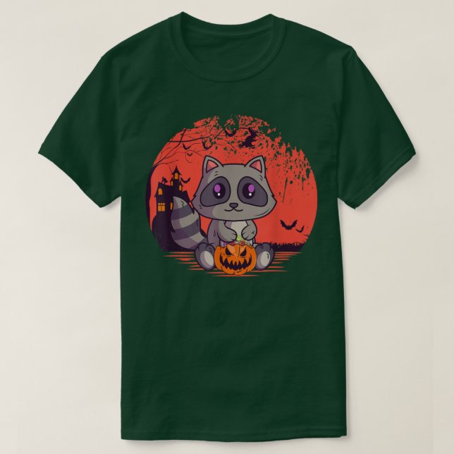 Creepy Cute Raccoon Jack O' Lantern Spooky Hallowe T-Shirt (Design Front)