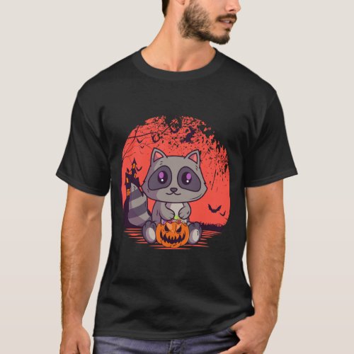 Creepy Cute Raccoon Jack O Lantern Spooky Hallowe T_Shirt