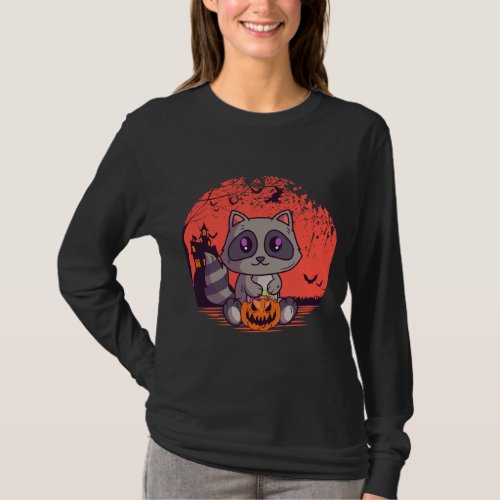 Creepy Cute Raccoon Jack O Lantern Spooky Hallowe T_Shirt