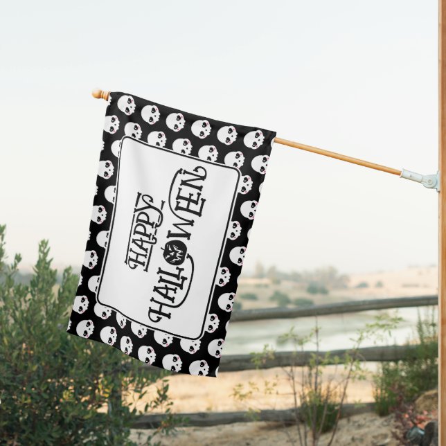 Creepy Cute Skulls House Flag (Insitu (Back))