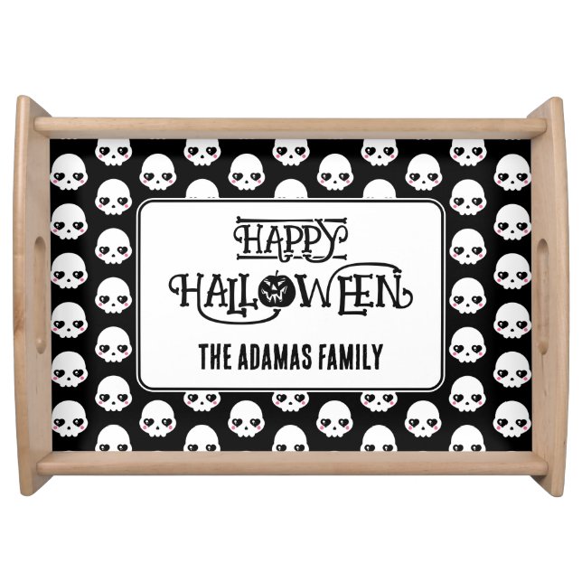 Creepy Cute Skulls With Last Name  Serving Tray (Front)
