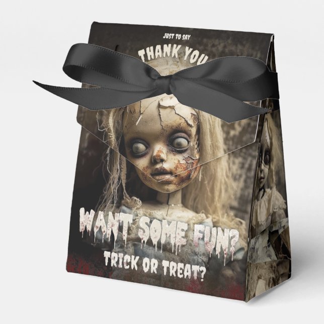 Creepy Cute Spooky Possessed Doll Favor Box (Front Side)