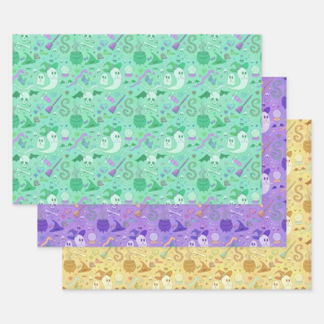 Creepy Cute Trick or Treat Kids Halloween  Wrapping Paper Sheets (Set)