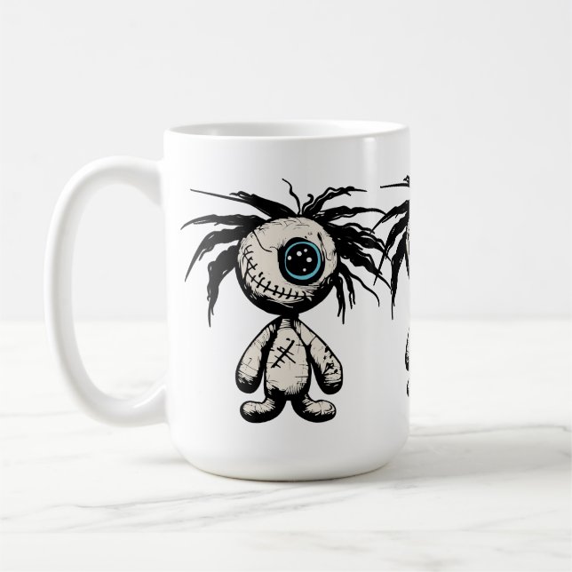 Creepy Cute Voodoo Doll Illustration Coffee Mug (Left)