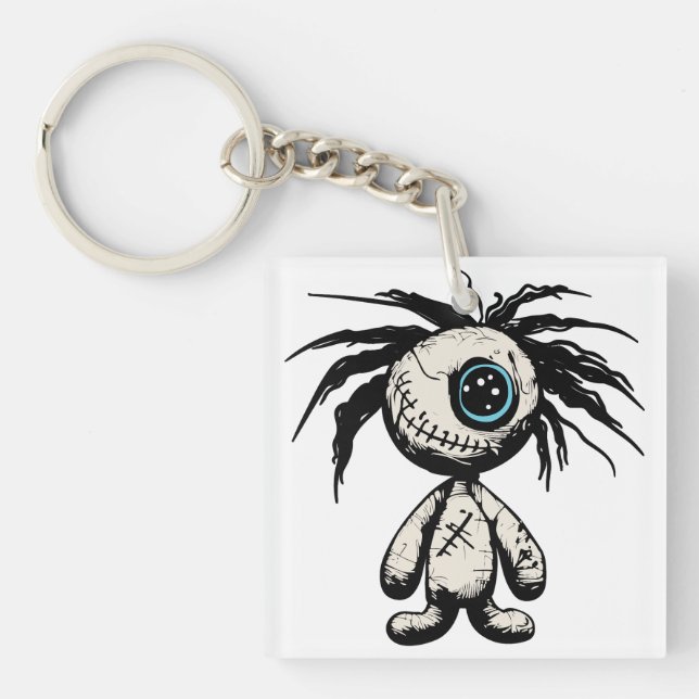 Creepy Cute Voodoo Doll Illustration Keychain (Front)