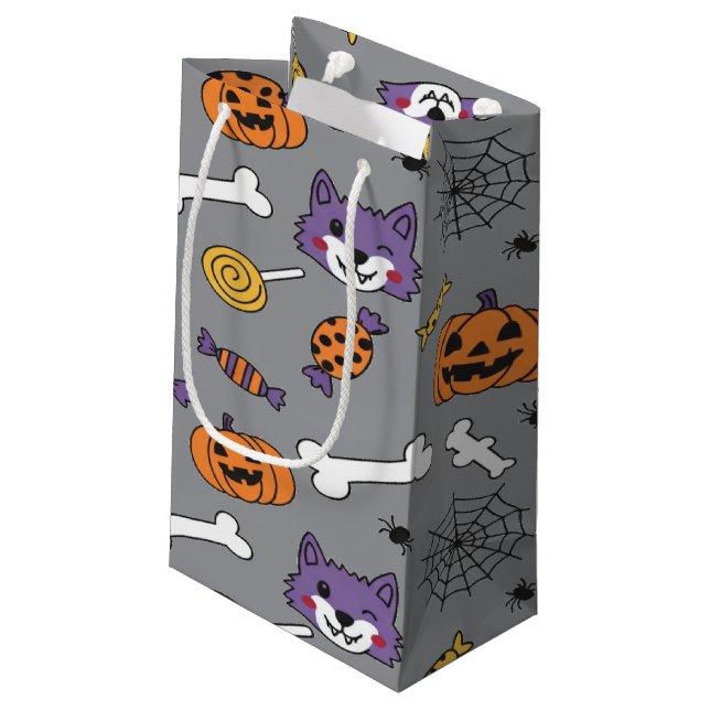 Creepy Cute Wolf And Spooky Pumpkins Small Gift Bag (Back Angled)