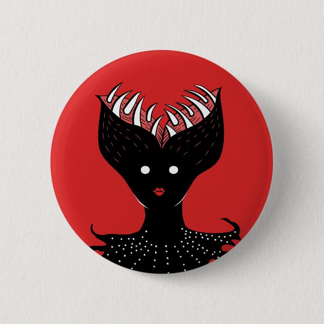 Creepy Demon Girl Dark Gothic Character With Teeth Button (Front)