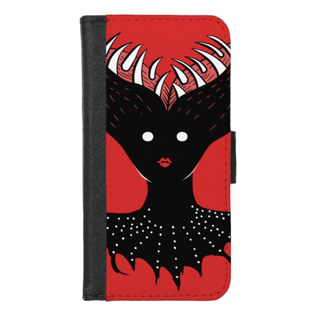 Creepy Demon Girl Dark Gothic Character With Teeth iPhone Wallet Case (Front)