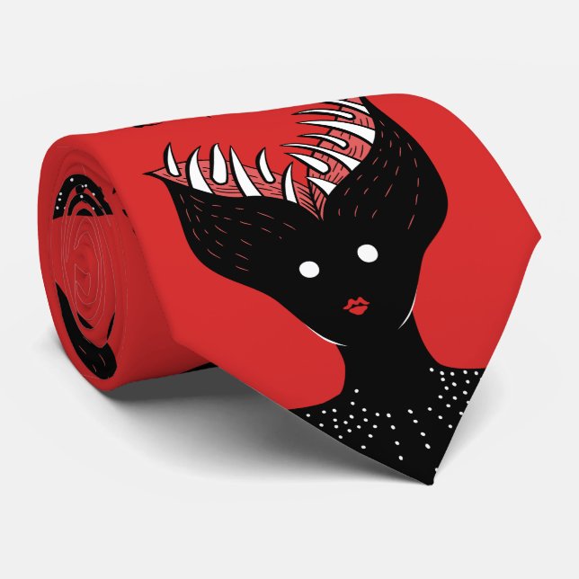 Creepy Demon Girl Dark Gothic Character With Teeth Neck Tie (Rolled)