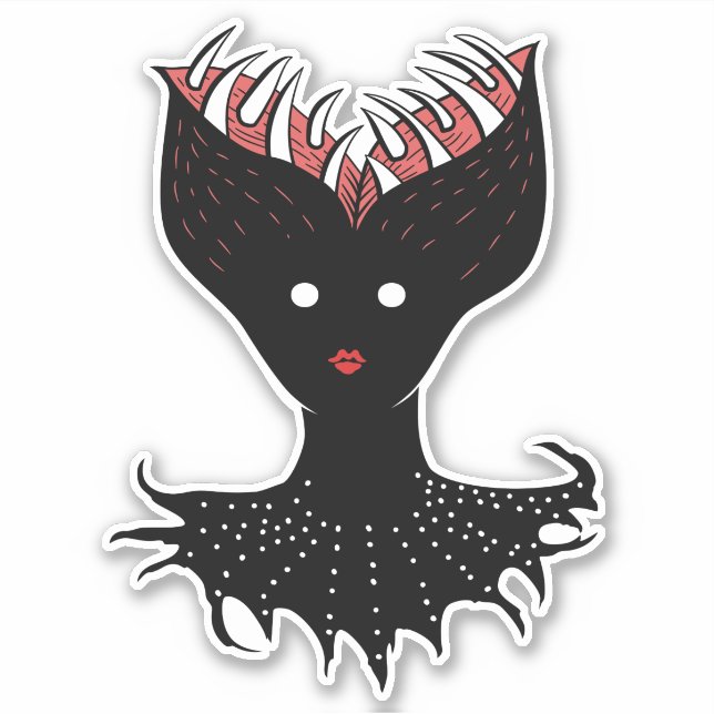 Creepy Demon Girl Dark Gothic Character With Teeth Sticker (Front)
