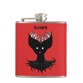 Creepy Demon Girl Gothic Character Teeth Name Flask