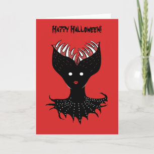 Creepy Demon Girl Teeth Brain Happy Halloween Card