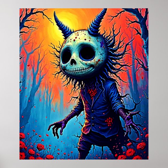 Creepy Demon in Spooky Woods Design Poster (Front)